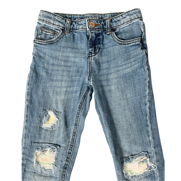 Cat & Jack Girl Distressed Blue Jeans W/ Iridescent Sequins - Size 8 - Picture 2 of 11